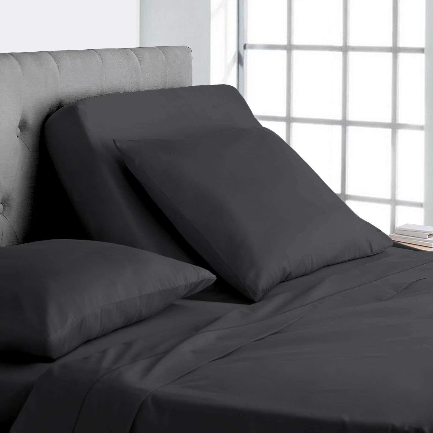 Top Split-King: Adjustable King Bed Sheets - 4PC Bed Sheet Set - 100% Egyptian Cotton - 800 Thread Count - 15 Inch Deep Pocket, Top Split King, Navy Blue Solid - Split Down 28 inches from The top