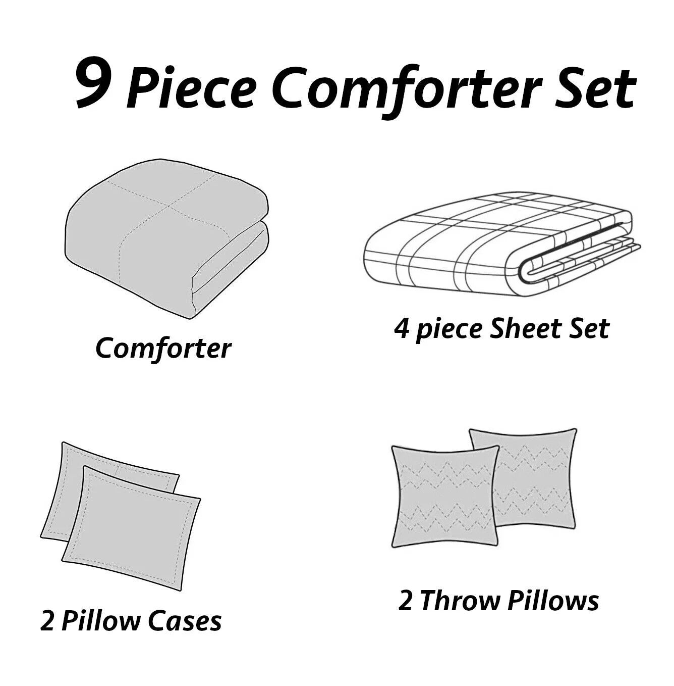 Istanbul Collection Handmade Comforter Set + Sheet Set - 9 Piece Set - Cotton Blend - Modern, Comforter, Matching Shams and Throw Pillows