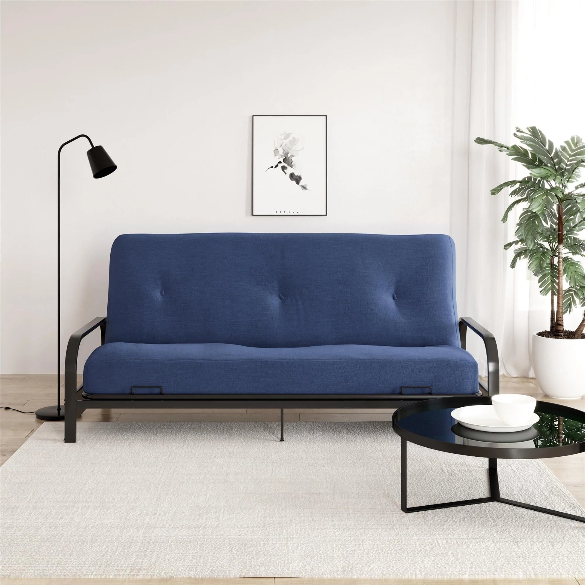 DHP Caden 8 Inch Futon Mattress with Tufted Cover and Recycled Polyester Fill, Full, Blue
