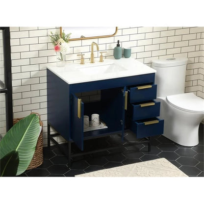 Elegant Decor Eugene 36" Aluminum MDF Single Bathroom Vanity in Blue