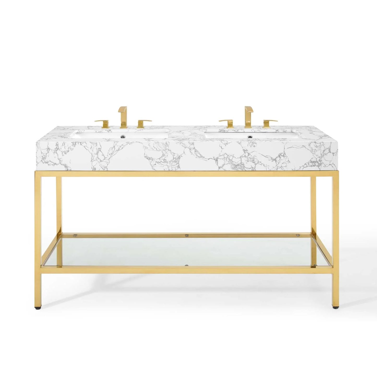 Modway Kingsley 60" Gold Stainless Steel Bathroom Vanity in Gold White