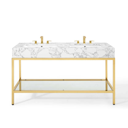 Modway Kingsley 60" Gold Stainless Steel Bathroom Vanity in Gold White