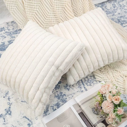 Gerich 18x18 inch Square Throw Pillow Covers with Stripes Decorative Pillows for Living Room Couch Sofa, White, Set of 2