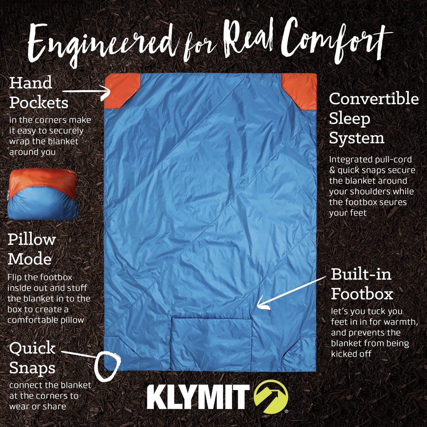 Klymit Versa Insulated Camping Blanket, Wide Travel Throw for Hiking, Backpacking & Outdoors