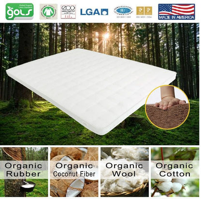 Palmpring Organic Mattress 3 Inch Mattress Topper Pillow Topper - Organic Coconut Coir Cotton Wool 3 Inch Pad Pillowtop Firm Bed Comfort Sleep Body Support(KING)