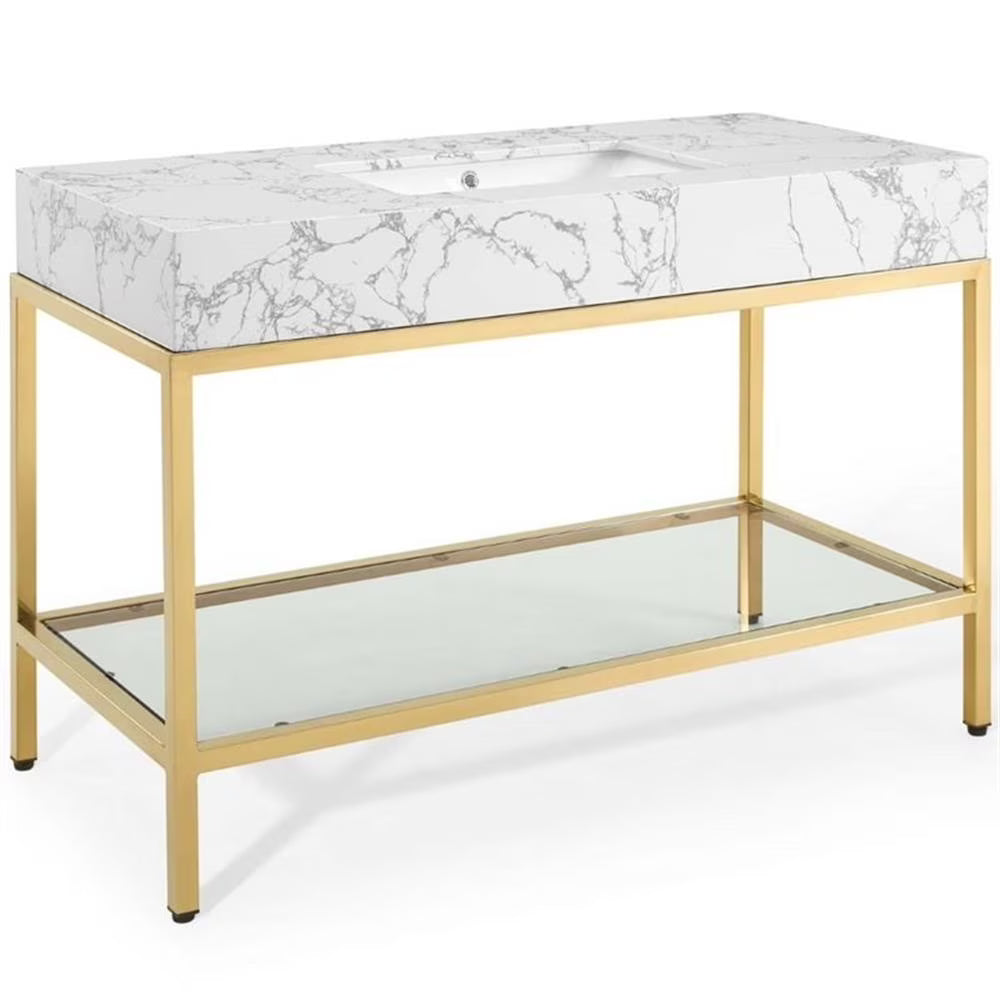 Modway Kingsley 50" Gold Stainless Steel Bathroom Vanity in Gold White