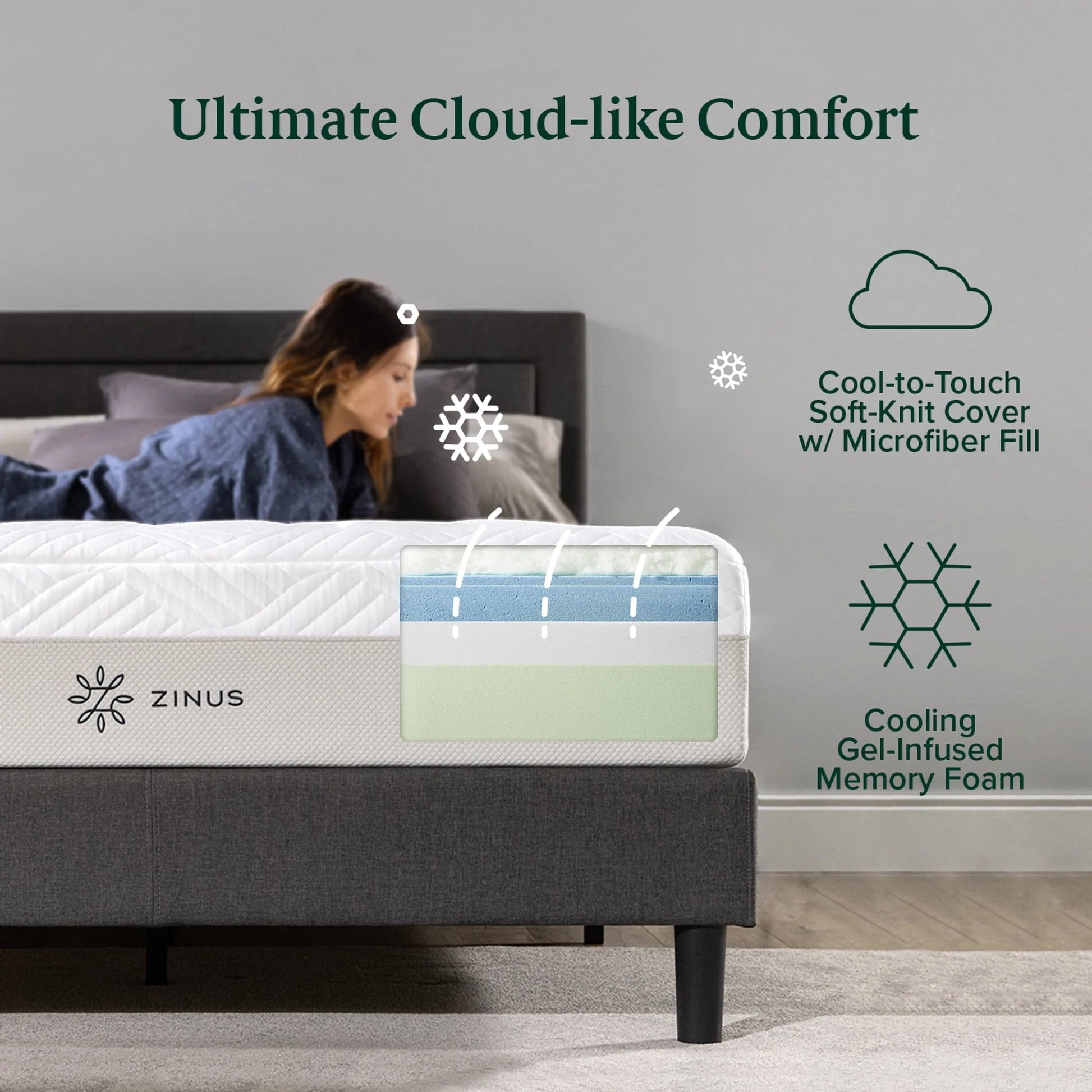 Zinus 12" Winter Cloud Memory Foam Mattress, Made of US Foam and Global Materials, Queen