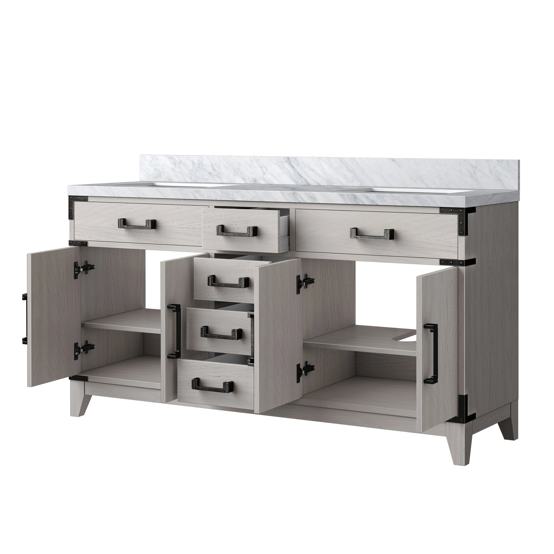 Laurel 60 in W x 22 in D White Oak Double Bath Vanity and Carrara Marble Top