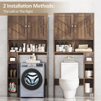 Killeryuki Over The Toilet Storage Cabinet, Farmhouse Storage Cabinet Over Toilet with Toilet Paper Holder Stand, Freestanding Bathroom Storage Organizer Space Saver W/Adjustable Shelf, Walnut