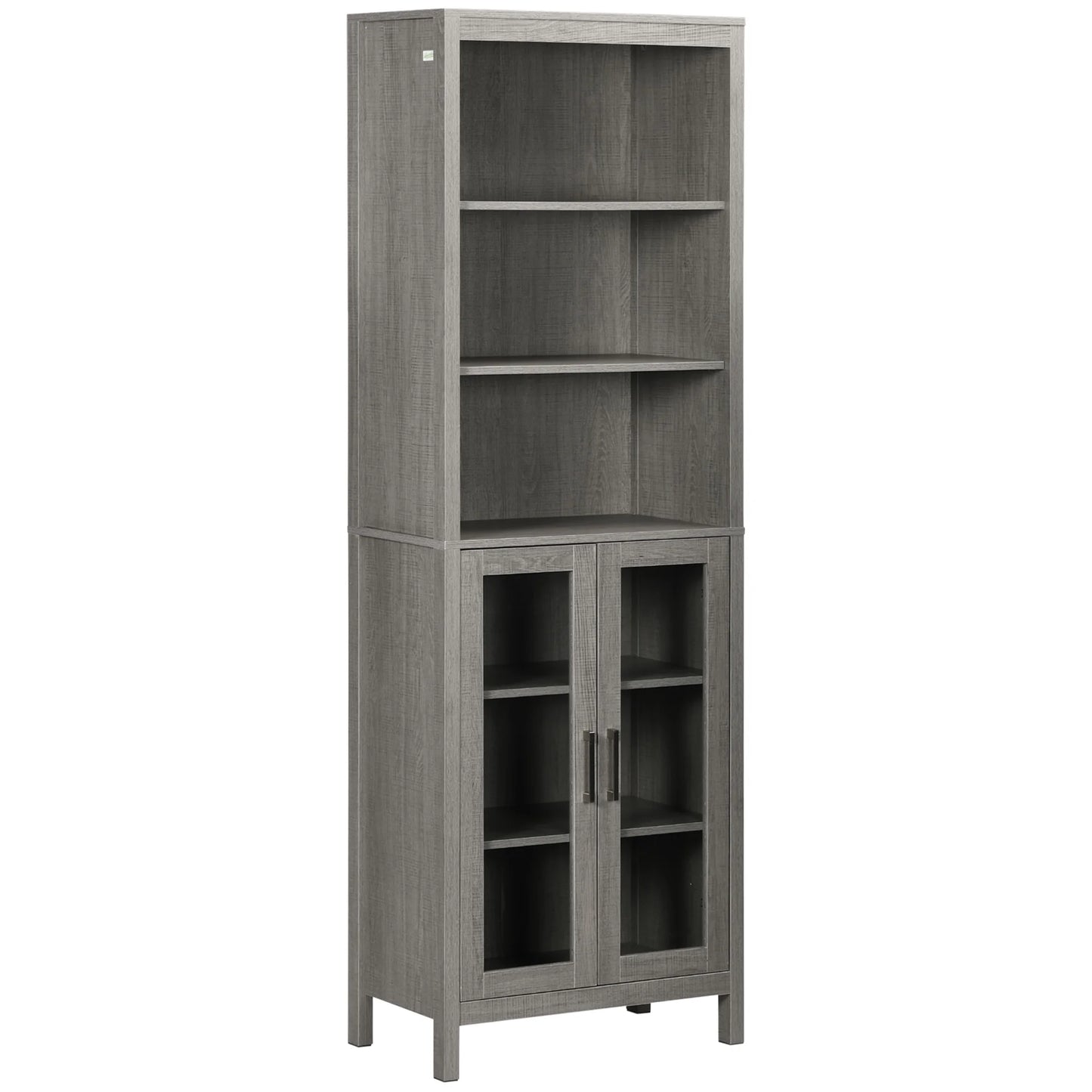 kleankin Tall Bathroom Storage Cabinet with 3 Tier Shelf, Glass Door Cabinet, Freestanding Linen Tower with Adjustable Shelves, Antique White