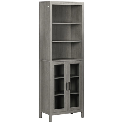kleankin Tall Bathroom Storage Cabinet with 3 Tier Shelf, Glass Door Cabinet, Freestanding Linen Tower with Adjustable Shelves, Antique White