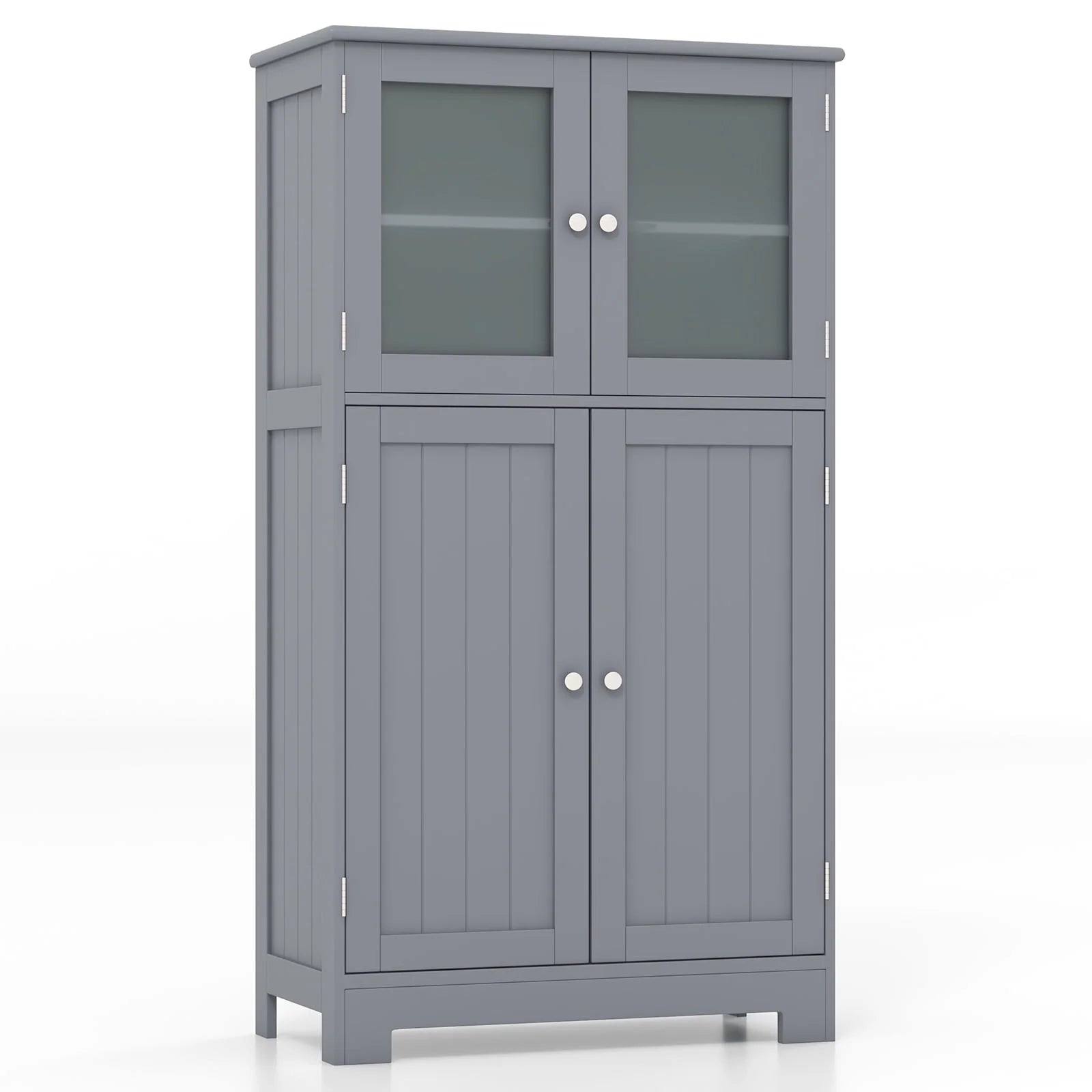 Topbuy Bathroom Storage Cabinet Freestanding Storage Cabinet w/4 Doors Wooden Kitchen Cupboard w/Adjustable Shelf