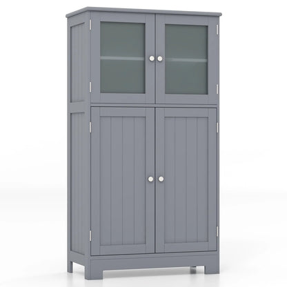Topbuy Bathroom Storage Cabinet Freestanding Storage Cabinet w/4 Doors Wooden Kitchen Cupboard w/Adjustable Shelf