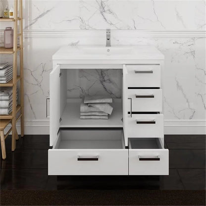 Fresca Imperia 36" Glossy White Free Standing Modern Bathroom Cabinet w/Integrated Sink - Right Version