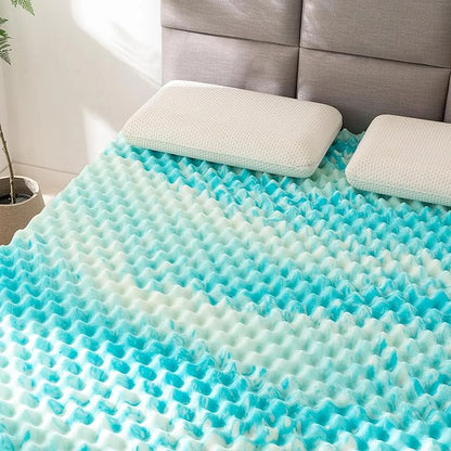 Mocassi Gel-Infused Memory Foam Mattress Topper, 3 Inch, Cooling Mattress Pad with Airflow Support for Pressure Relief - Blue Swirl, King Size