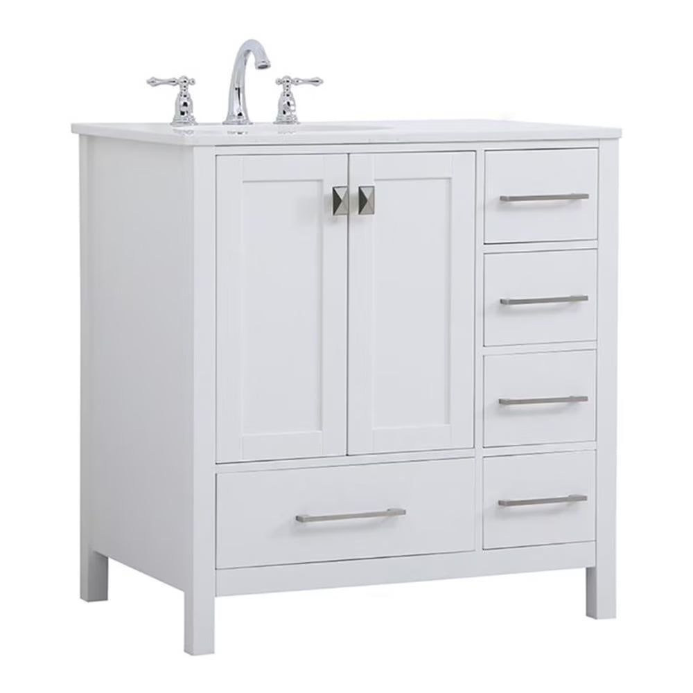 Elegant Decor Irene 32" Solid Wood and Stone Single Bathroom Vanity in White