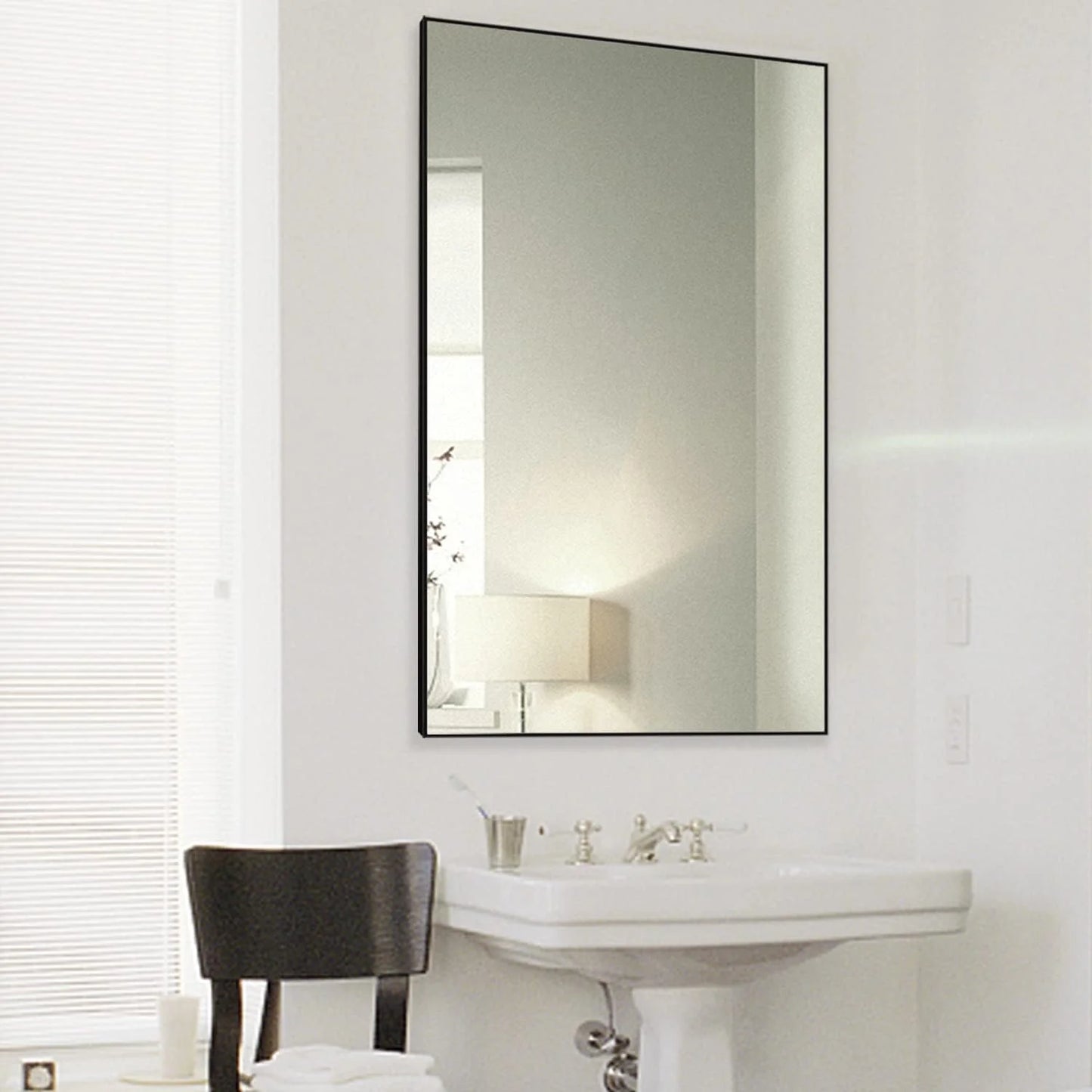 H-A Framed Rectangle Bathroom Mirrors for Wall,Wall Mounted Mirror Vertical or Horizontal Hanging for Living Room,Bedroom (32''x24''Sliver)