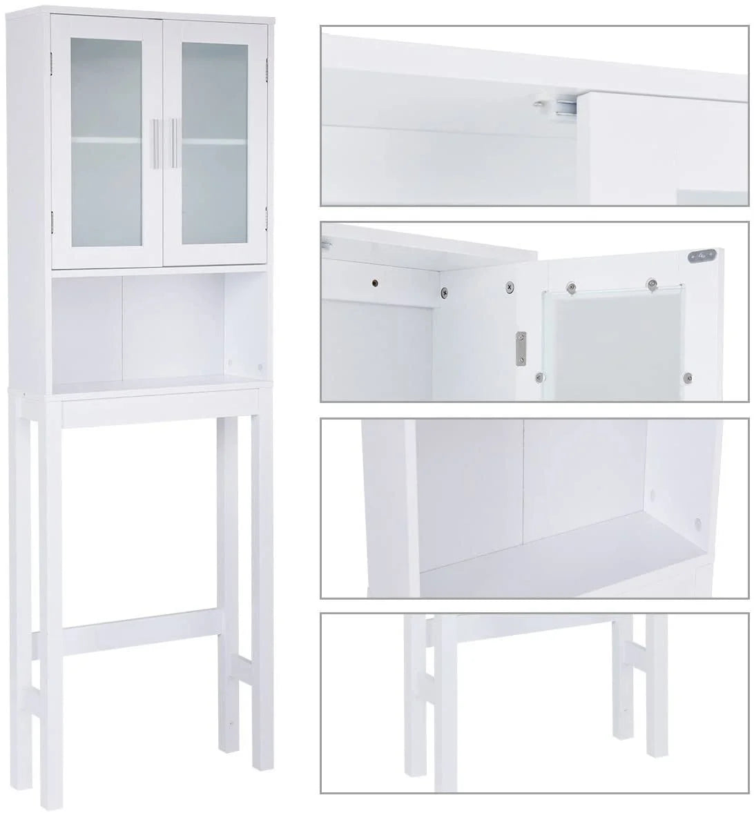 Giantex Wooden Over The Toilet Storage Cabinet, Home Bathroom Space Saver, Double Doors, Adjustable Shelf Organizer, Open Storage Shelf, Freestanding Toilet Storage Rack Unit