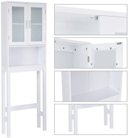 Giantex Wooden Over The Toilet Storage Cabinet, Home Bathroom Space Saver, Double Doors, Adjustable Shelf Organizer, Open Storage Shelf, Freestanding Toilet Storage Rack Unit