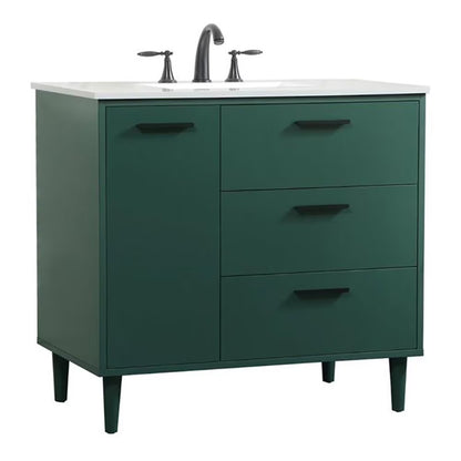 Elegant Decor Baldwin 36" Solid Wood and MDF Bathroom Vanity in Walnut