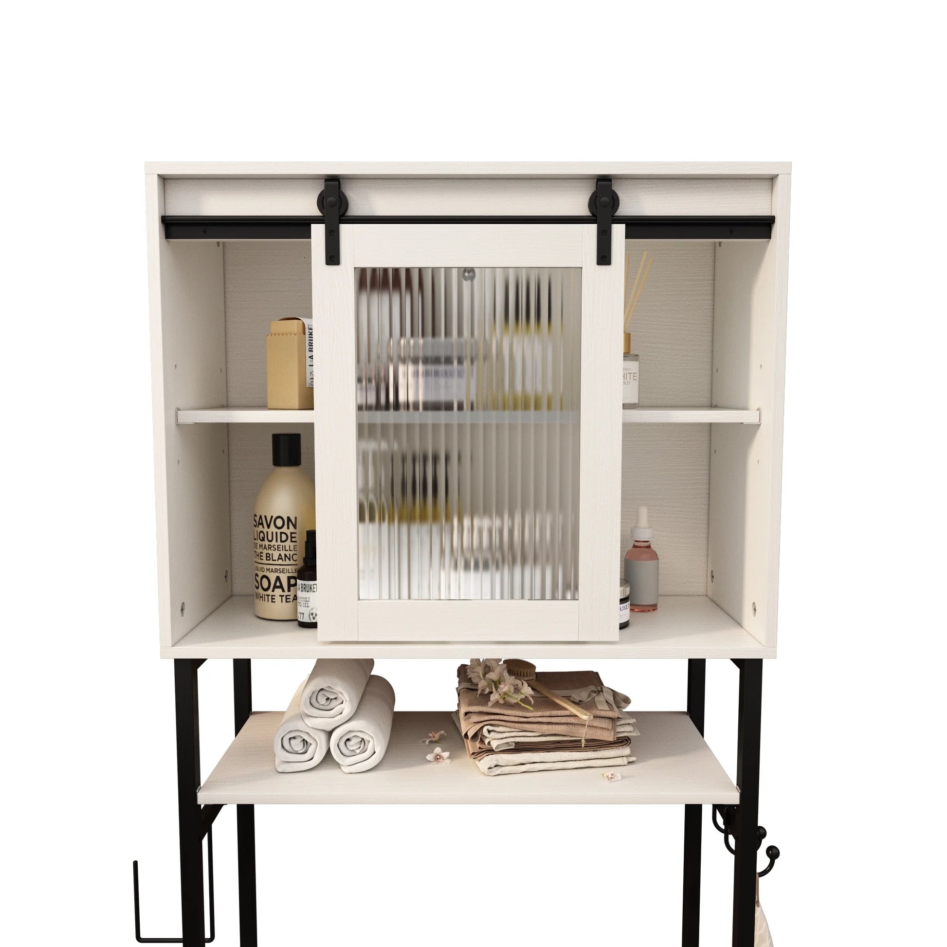 HLR Bathroom Storage Cabinet over Toilet with Sliding Door,Toilet Storage Iron Shelf, Wooden Cabinet