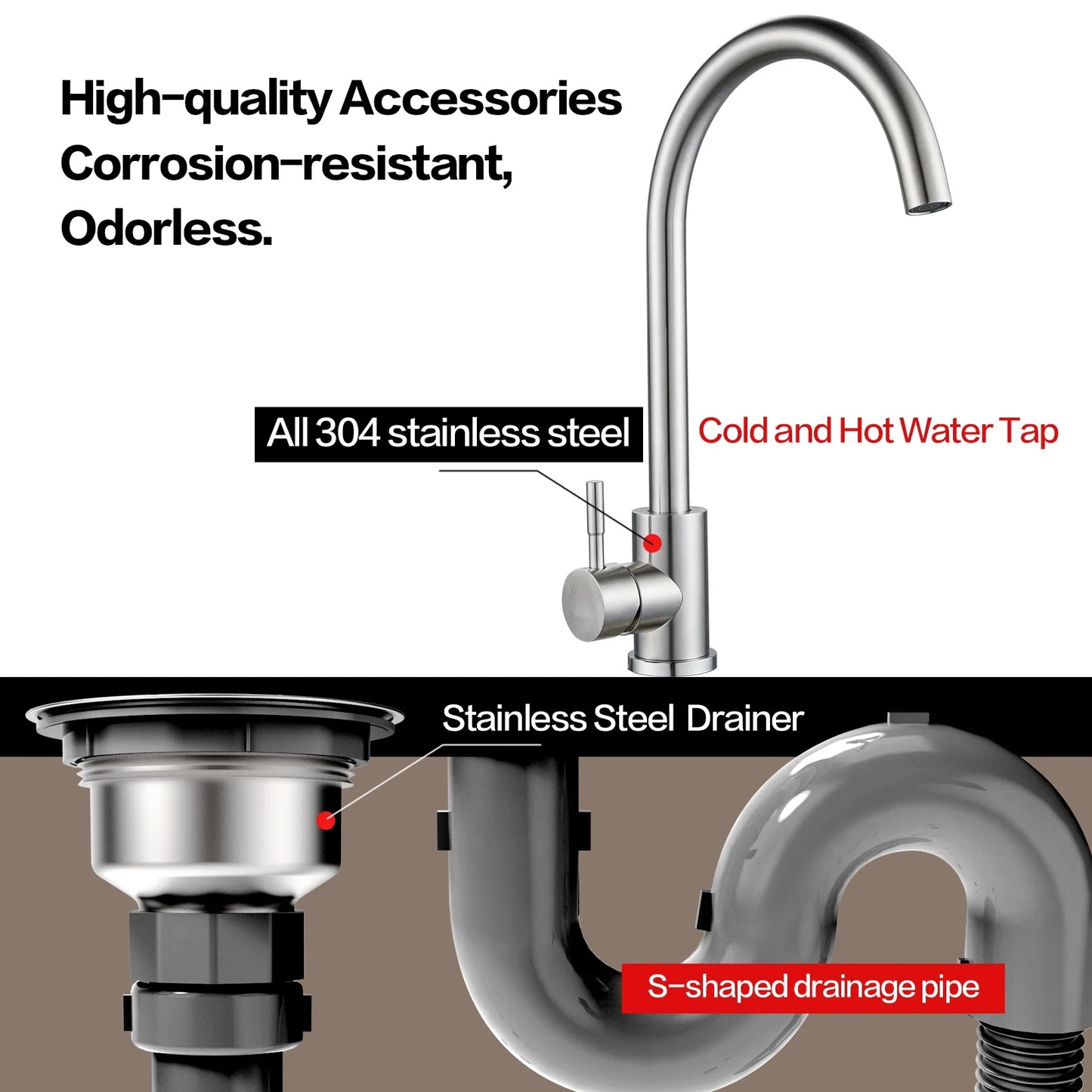 26" Freestanding Utility Sink, Single Bowl Kitchen Sinks w/Storage Shelve, Black Heavy Duty Sinks with Cold & Hot Water Pipe for Commercial Laundry Room Bathroom Farmhouse