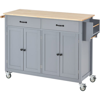 Aukfa Rolling Kitchen Island Cart with Storage Towel Racks & 4 Door Cabinet, White