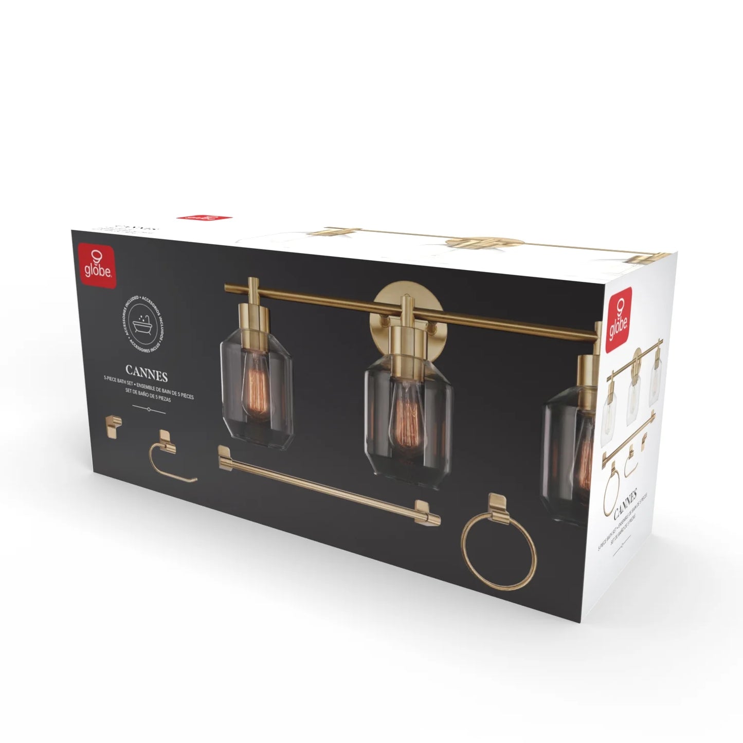 Globe Electric Matte Brass Modern 5-Piece All-In-One Bathroom Set with Vanity Light, LED Bulbs