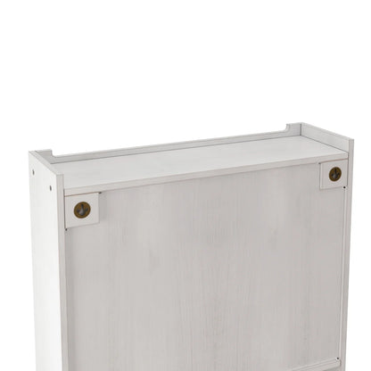 GZXS Solid Wood Wall Cabinet with 2 Tempered Glass Doors, 3-Tier Storage Organizer for Bathroom, Entryway, Kitchen, Dining Room, 24.8"L x 7.08"W x 23.62"H, White Washed