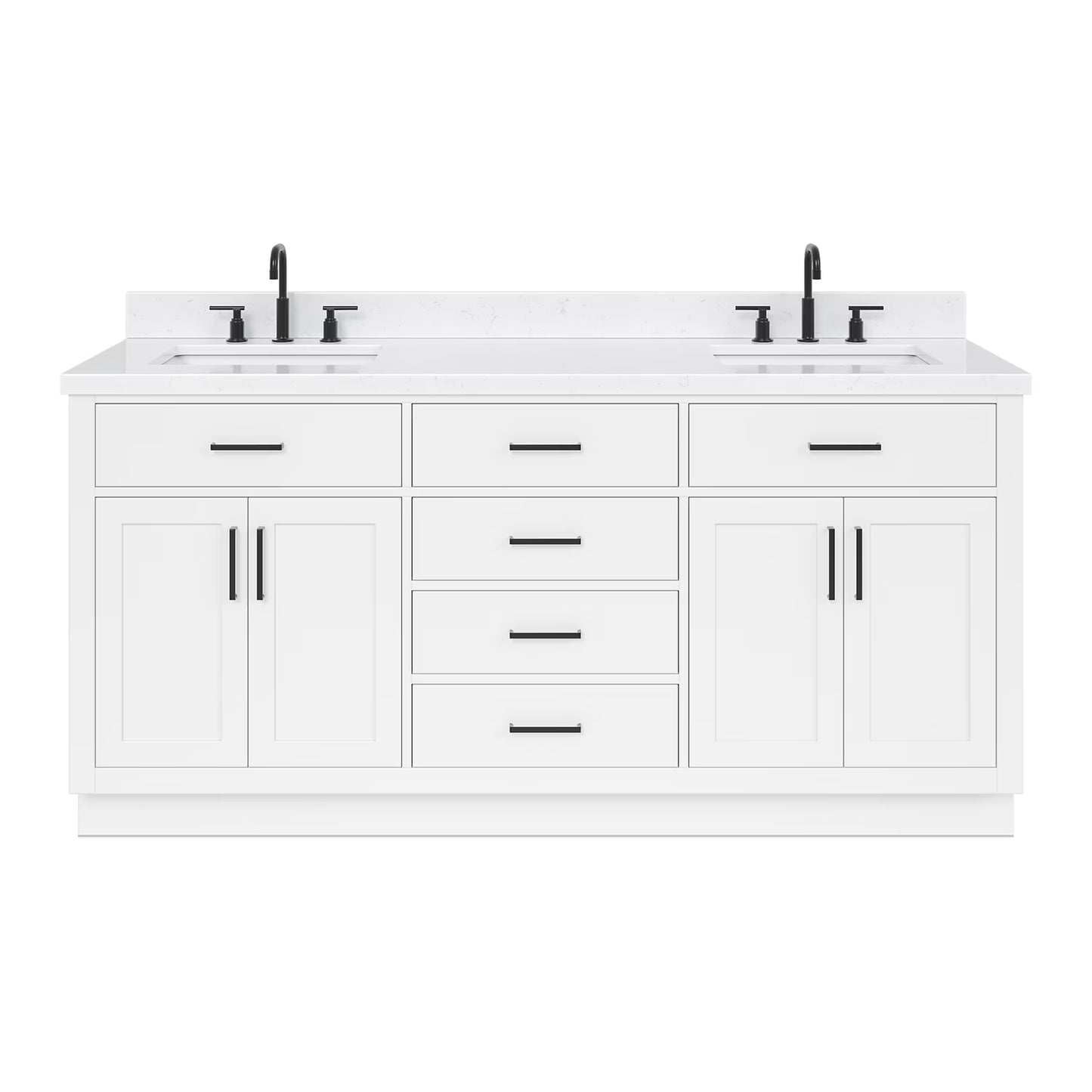 ARIEL Hepburn 72 Inch Double Rectangle Sink Bathroom Vanity With Carrara White Quartz Countertop 1.5 Inch Edge In Oak
