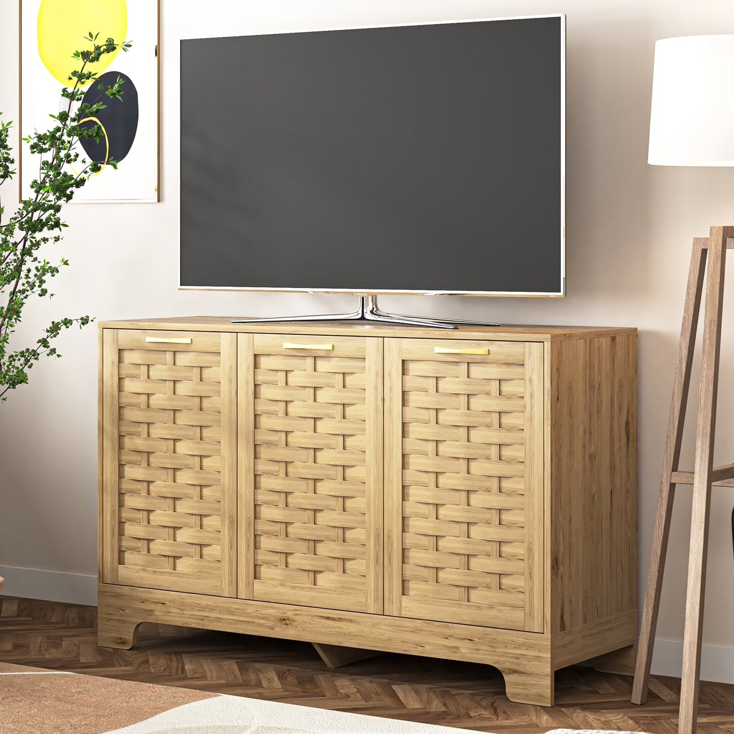 Spaco Coffee Bar Cabinet, Modern Farmhouse Buffet Sideboard with Drawer and Adjustable Shelf, Barn Door Storage Cabinet for Kitchen, Dining Room, Bathroom, Entryway