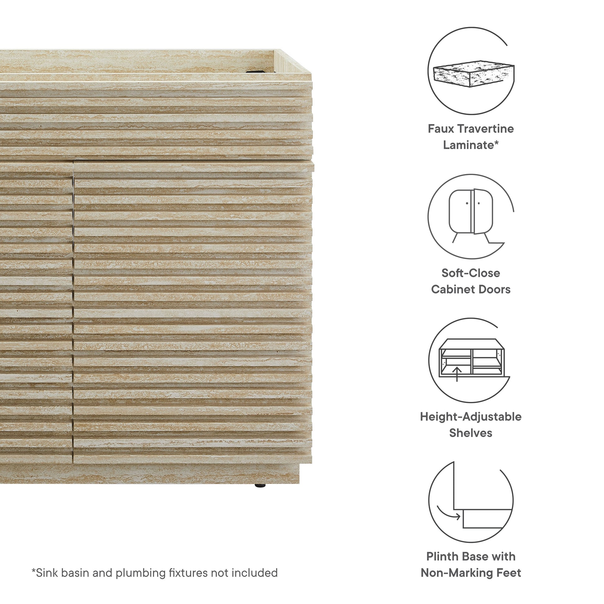 Modway Render 36" Faux Travertine Bathroom Vanity Cabinet (Sink Not Included) in Travertine