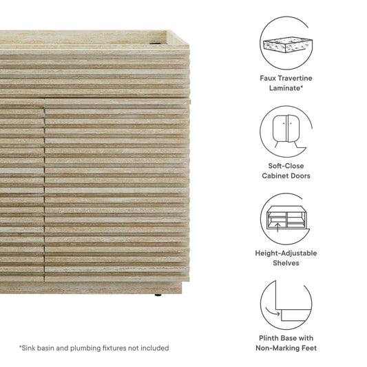 Modway Render 36" Faux Travertine Bathroom Vanity Cabinet (Sink Not Included) in Travertine