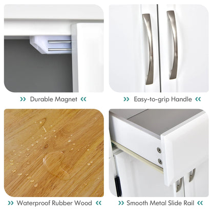 Costway 4-Door Rolling Kitchen Island Cart Buffet Cabinet w/Towel Racks Drawers White
