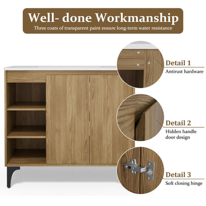 JUSTLET 36" Bathroom Vanity with Sink, Wood Bathroom Vanity Cabinet with Adjustable Shelf and Metal Legs, Bathroom Storage Cabinet with Resin Basin for Bathroom, Natural