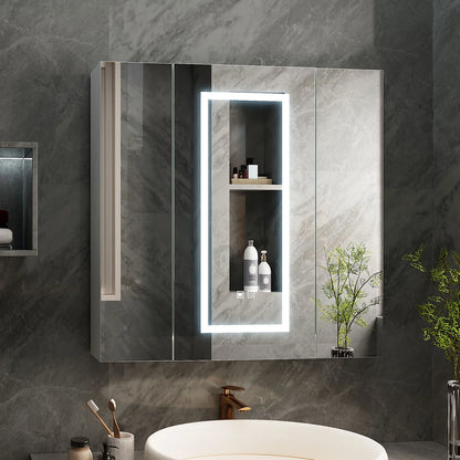 Led Medicine Cabinets for Bathroom with Mirror Lighted Mirror Cabinet with Defogger Surface Mount Bathroom Vanity Medicine Cabinet with Storage 23.7X 25.6Inch