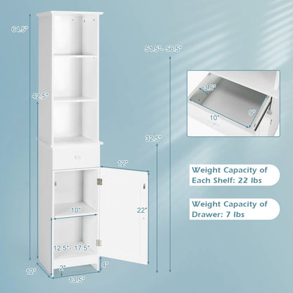 Costway Bathroom Tall Storage Cabinet Freestanding Linen Tower w/Open Shelves & Drawer