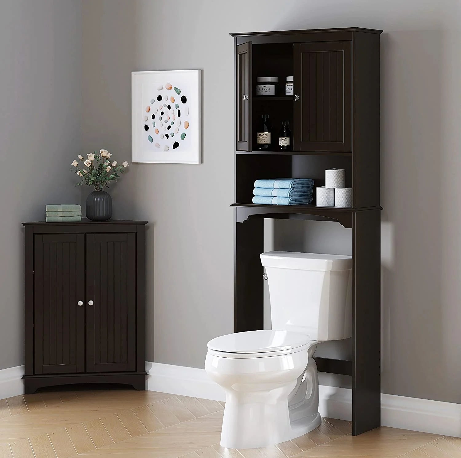 Spirich Home Bathroom Shelf Over-The-Toilet, Bathroom SpaceSaver, Bathroom Storage Cabinet Organizer, White