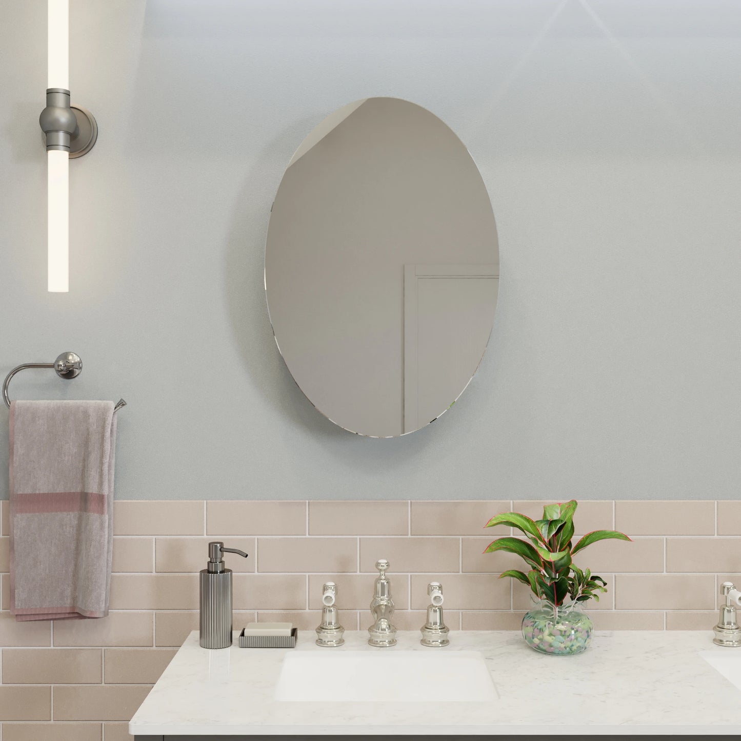 Croydex Tay Oval Stainless Steel Mirror Cabinet, Bathroom Medicine Cabinet (18x26in)