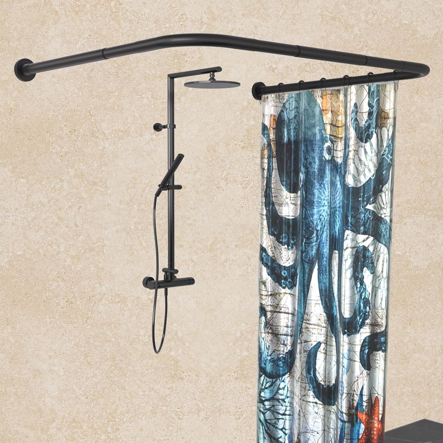Gleam Adorn Diamond Shaped Shower Curtain Rod (Both Sides: 17"-25.6",Middle:20"-26) Stretchable True 304 Stainless Bathroom Bathtub Corner Rack White