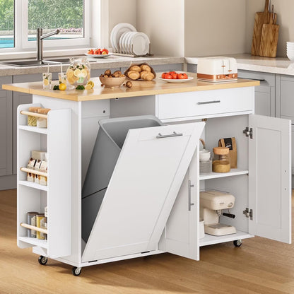 SELOOYE Kitchen Island Cart with Storage, Rolling Side Table, Large Worktop, Cabinet, Towel Rack, Drawers