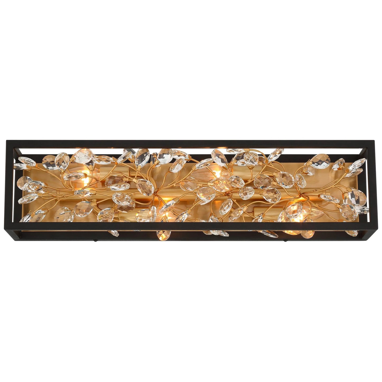 Possini Euro Design Modern Wall Lights Set of 2 Black Gold Plated Hardwired 6" 4-Light Fixture Clear Crystal Flower Vine for Bedroom Bathroom Vanity