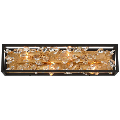 Possini Euro Design Modern Wall Lights Set of 2 Black Gold Plated Hardwired 6" 4-Light Fixture Clear Crystal Flower Vine for Bedroom Bathroom Vanity