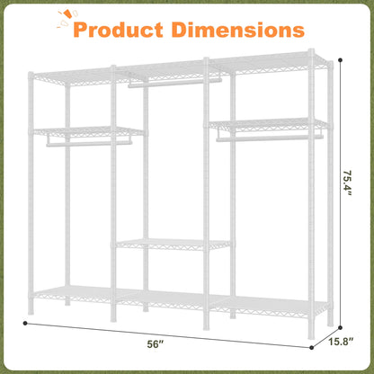 EnHomee Clothing Rack Portable Closet Organizer with 9 Shelves & 3 Rods,Heavy Duty Adjustable Wardrobe Rack 795 LBS CapacityBlack
