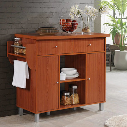 Hodedah Kitchen Island with Spice Rack plus Towel Holder in White Wood