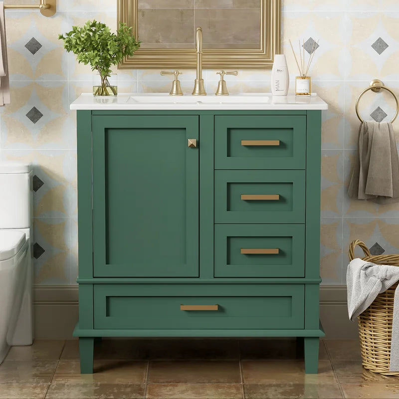 Duxelifin 30" Bathroom Vanity with Sink, Modern bathroom sink cabinet with Soft-Close storage Drawers, Freestanding Vanity with Ceramic Top (Green)