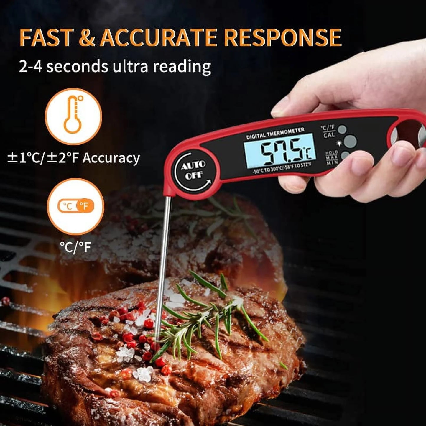 delpattern Digital Meat Thermometer with Probe, Instant Read Food Thermometer for Baking, Liquids, Candy,Grill Accessories - Grill Thermometer