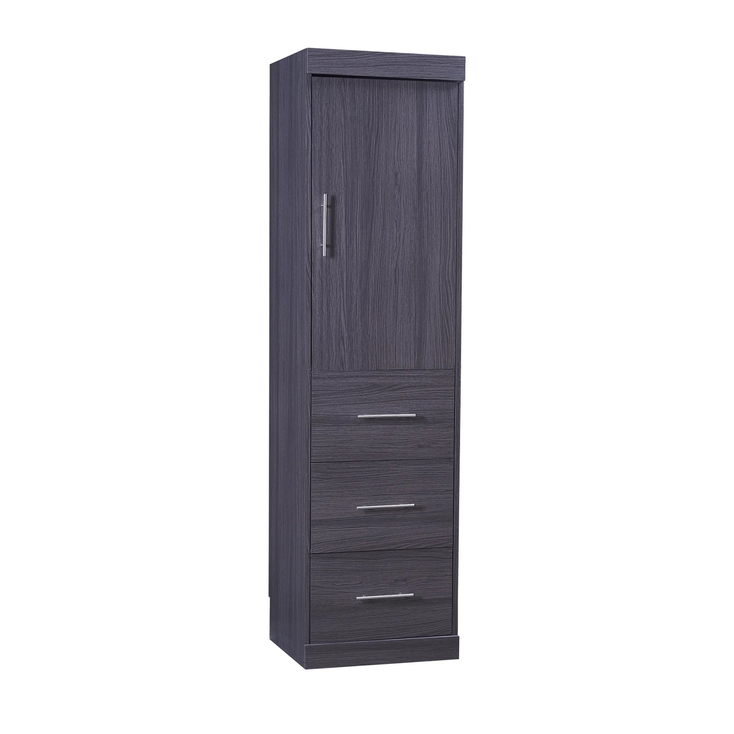 Euroco Wood Full Size Murphy Wall Bed with Wardrobe and Drawers for Living Room, Moveable Wardrobe and Drawers, Space-Saving & Easy Open and Close for Kids Teens Adults, Gray