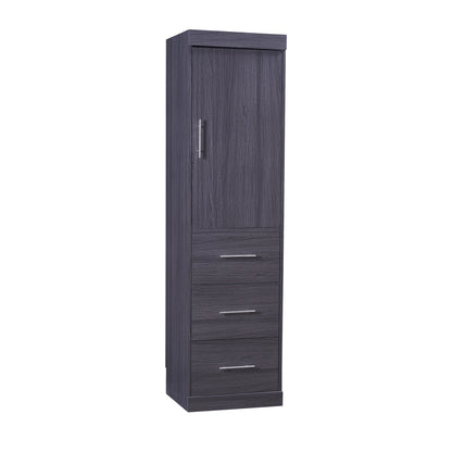 Euroco Wood Full Size Murphy Wall Bed with Wardrobe and Drawers for Living Room, Moveable Wardrobe and Drawers, Space-Saving & Easy Open and Close for Kids Teens Adults, Gray