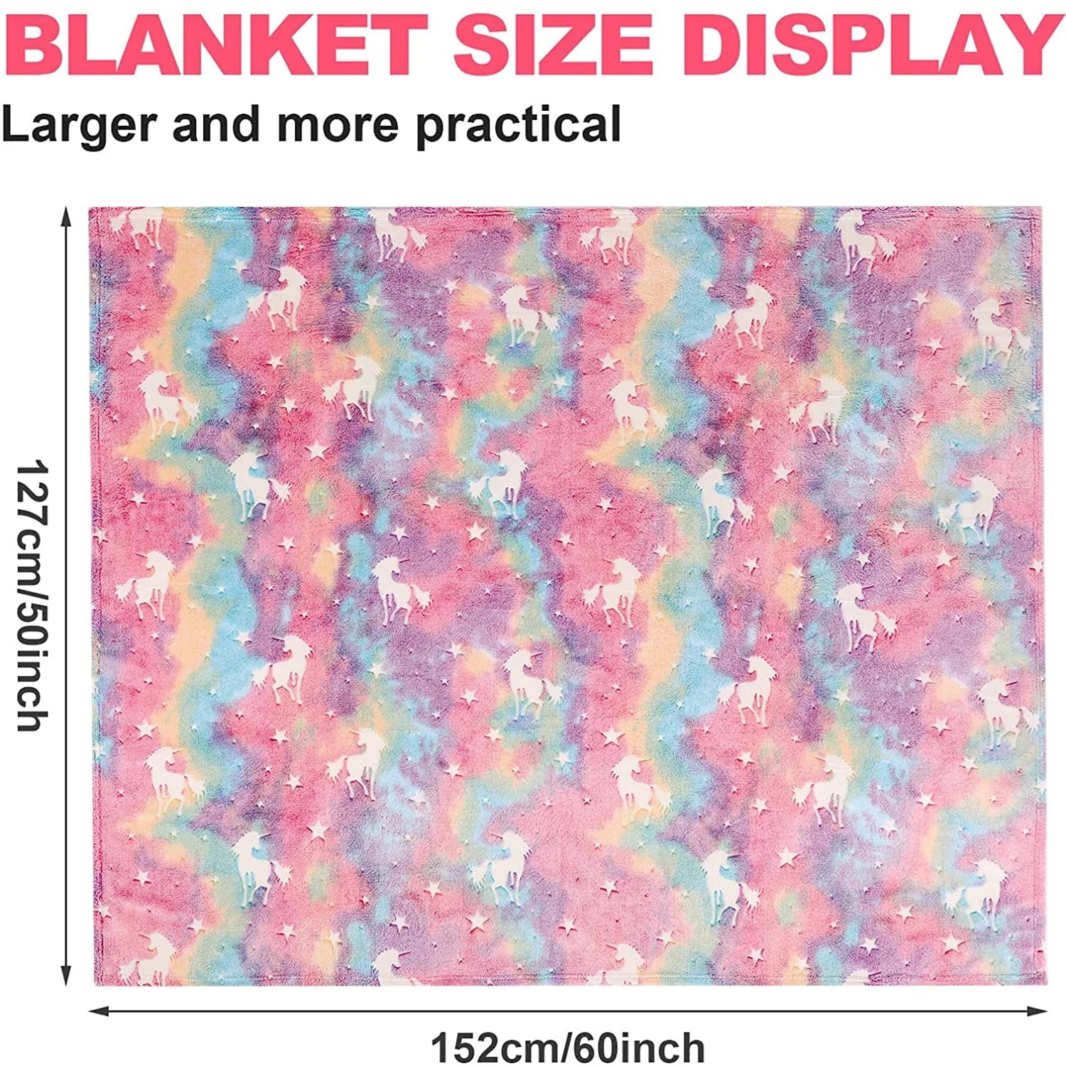 Unicorn Blanket for Girls, Glow in Dark Throw Blanket Lighted, Flannel Furry Fleece Blanket, Christmas Gifts for Kids Ages 3+ Years Old, 60in x 50in